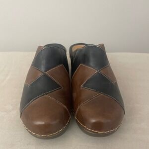 Spring Step Women's‎ Leather Patchwork Clogs Slip On Mules Brown Black Size 39